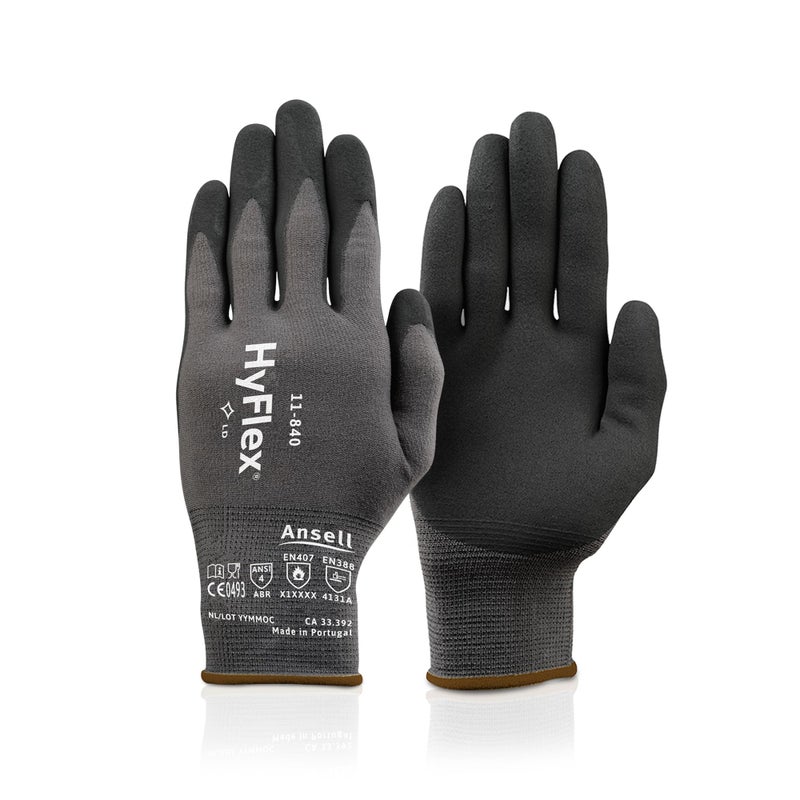HYFLEX 11-840 Ergonomic Abrasion-Resistant Nylon Spandex Nitrile Coated Industrial Gloves for Automotive, Fabrication - Med (8) Grey (1 Pair) - Image 1